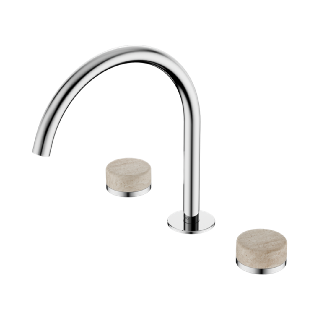 Nero Serenity Bath/Kitchen Set Arc Spout With Rome Travertine Handle Chrome