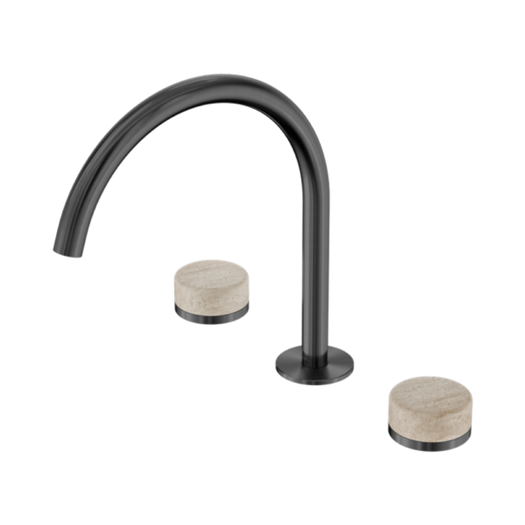 Nero Serenity Bath/Kitchen Set Arc Spout With Rome Travertine Handle Gun Metal