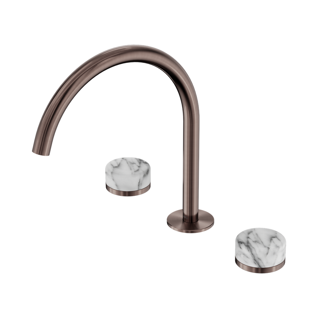 Nero Serenity Bath/Kitchen Set Arc Spout With Arabescato Corchia Handle Brushed Bronze