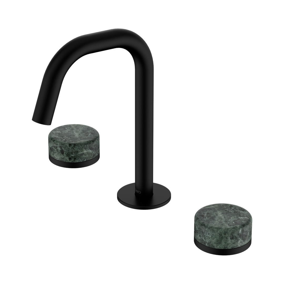 Nero Serenity Basin Set Edge Spout With Verde Alpi Handle Matte Black