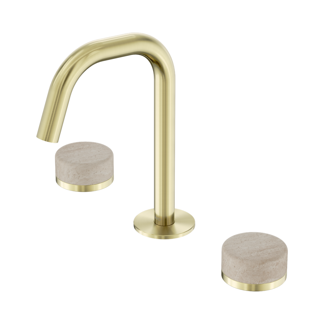 Nero Serenity Basin Set Edge Spout With Rome Travertine Handle Brushed Gold