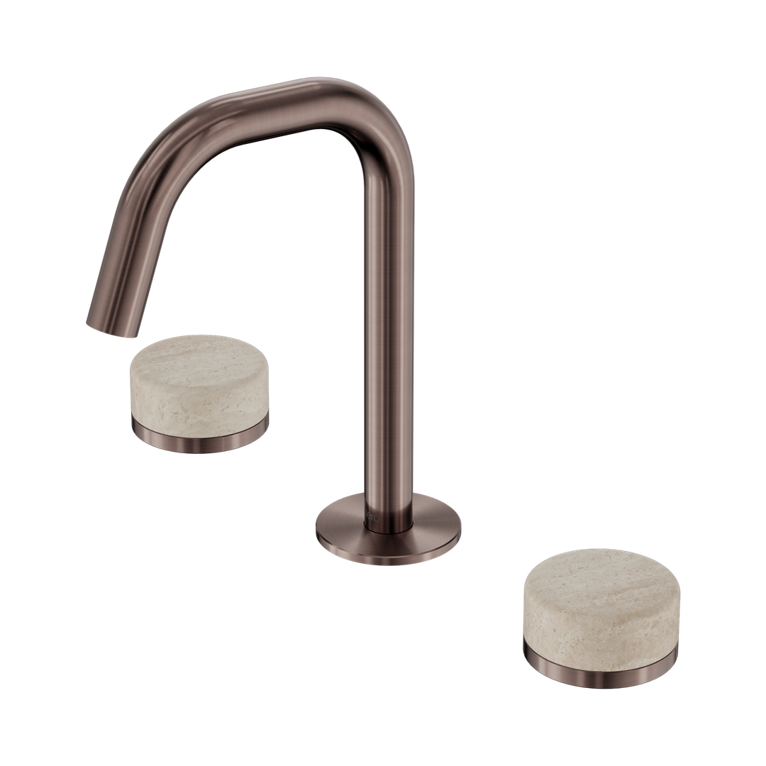 Nero Serenity Basin Set Edge Spout With Rome Travertine Handle Brushed Bronze