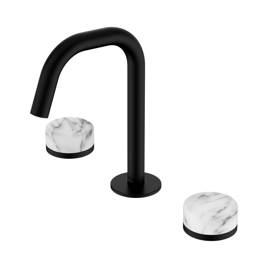 Nero Serenity Basin Set Edge Spout With Arabescato Corchia Handle Matte Black