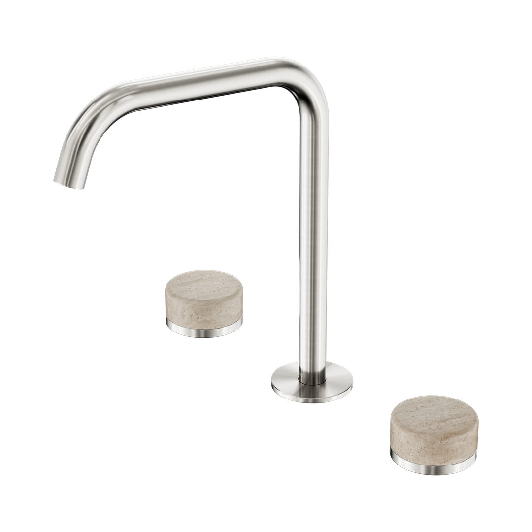 Nero Serenity Bath/Kitchen Set Edge Spout With Rome Travertine Handle Brushed Nickel