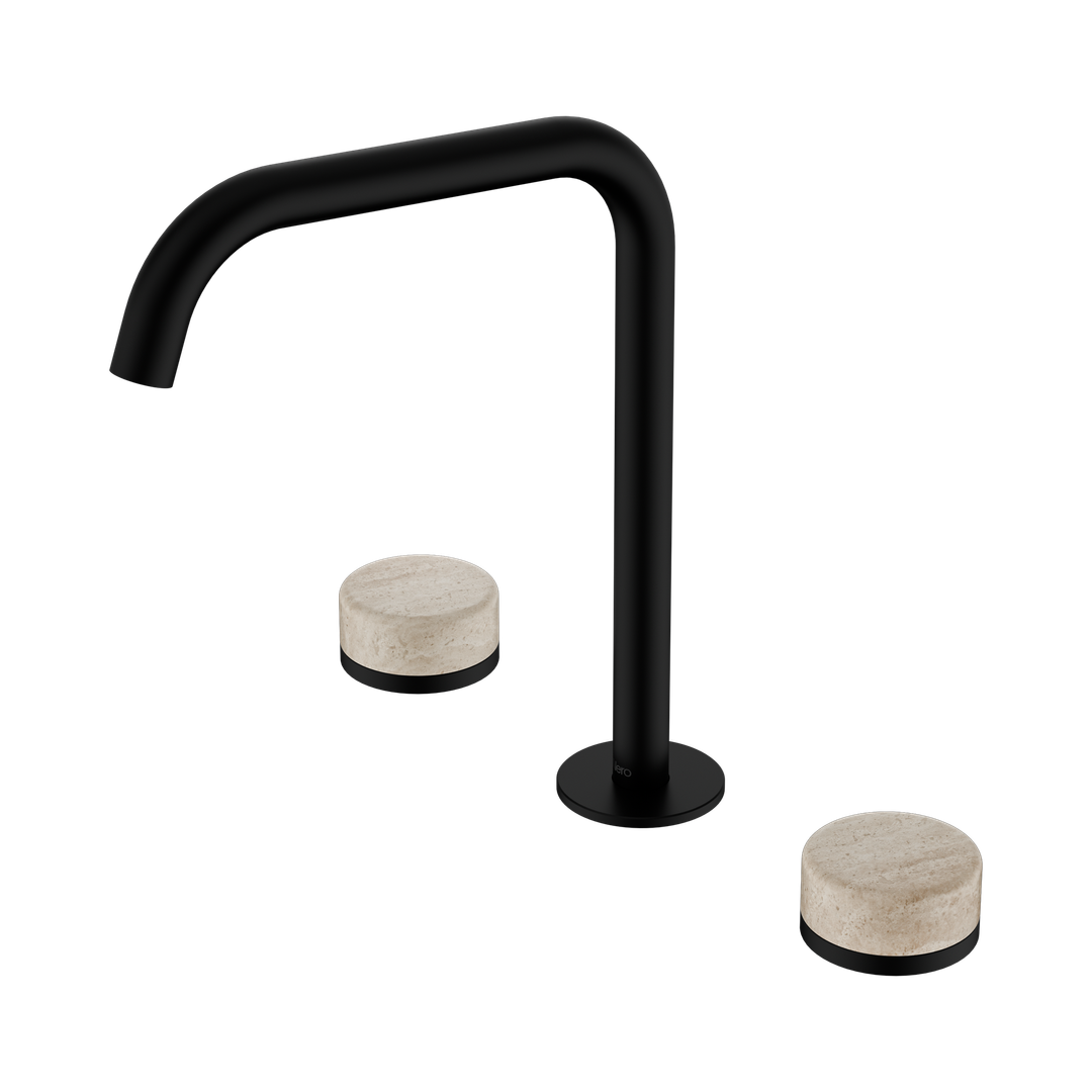 Nero Serenity Bath/Kitchen Set Edge Spout With Rome Travertine Handle Matte Black