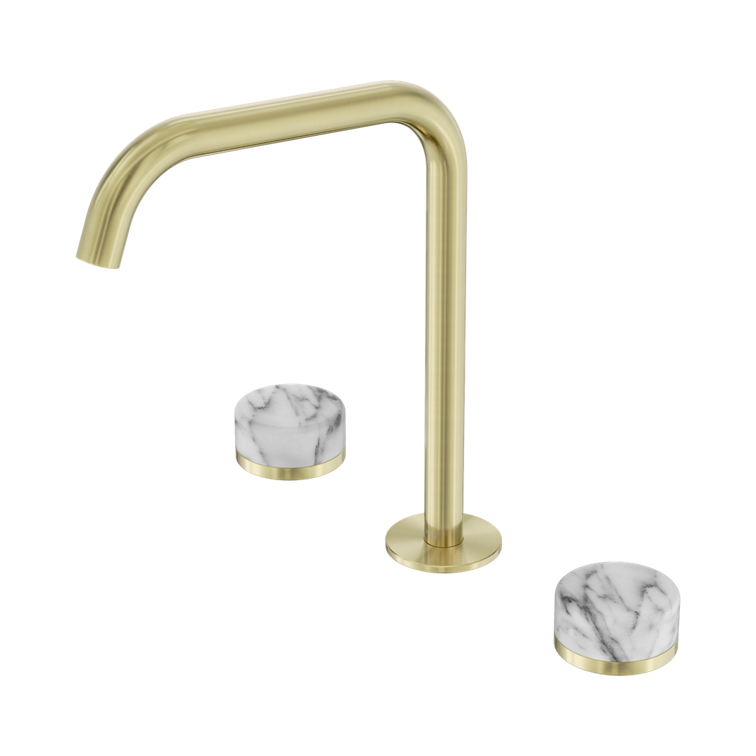 Nero Serenity Bath/Kitchen Set Edge Spout With Arabescato Corchia Handle Brushed Gold