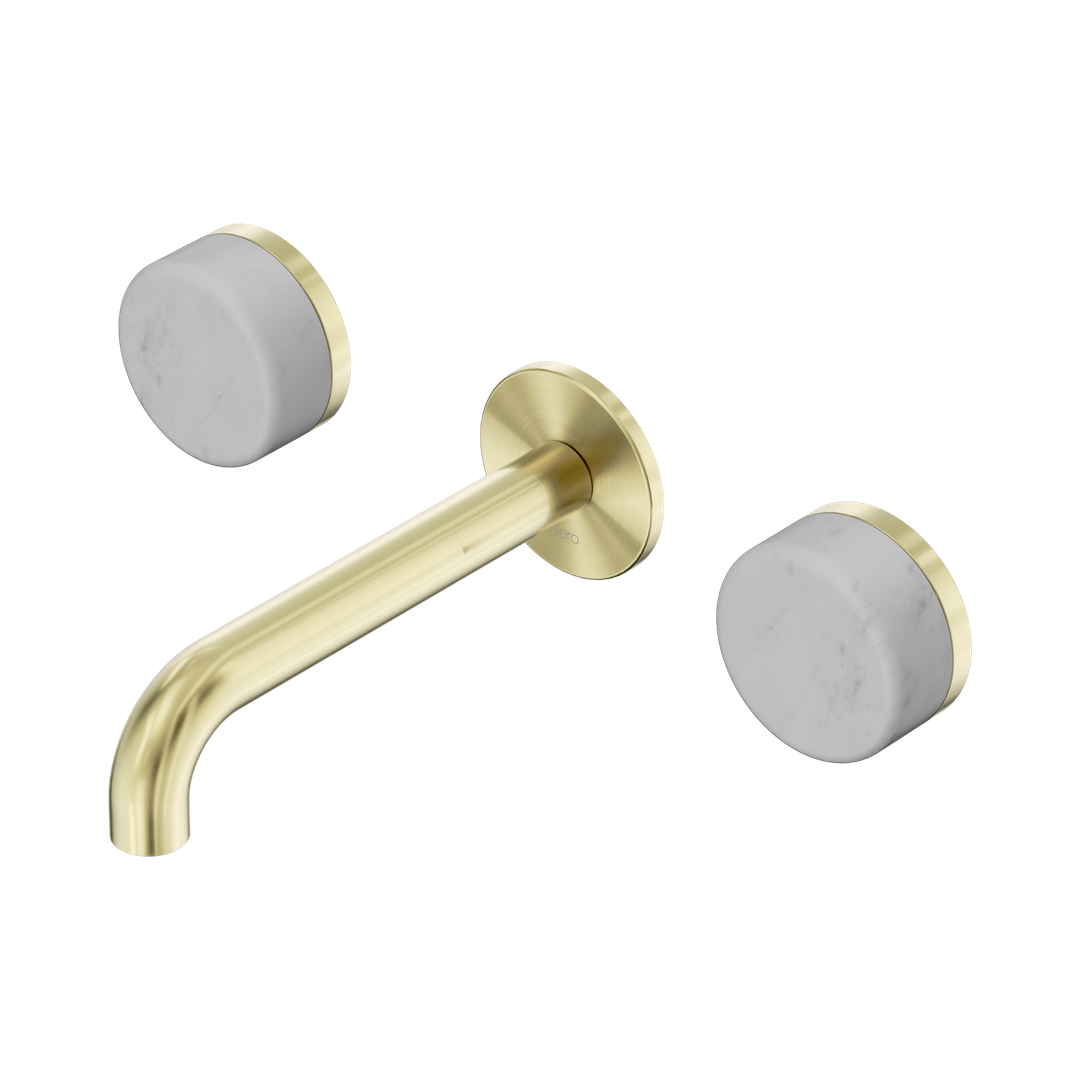 Nero Serenity Wall Basin Set 160Mm Spout With Carrara Handle Brushed Gold