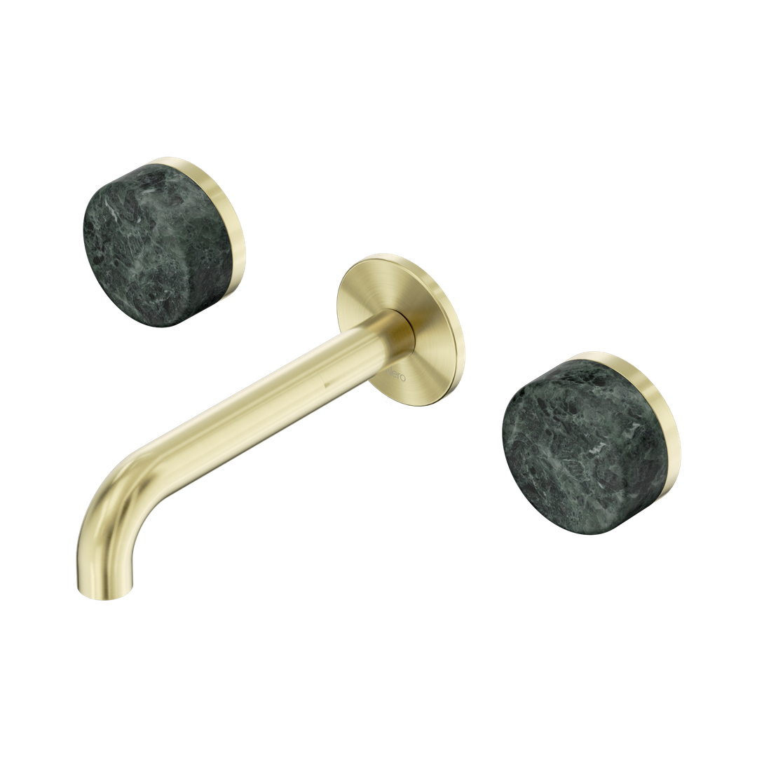 Nero Serenity Wall Basin Set 160Mm Spout With Verde Alpi Handle Brushed Gold