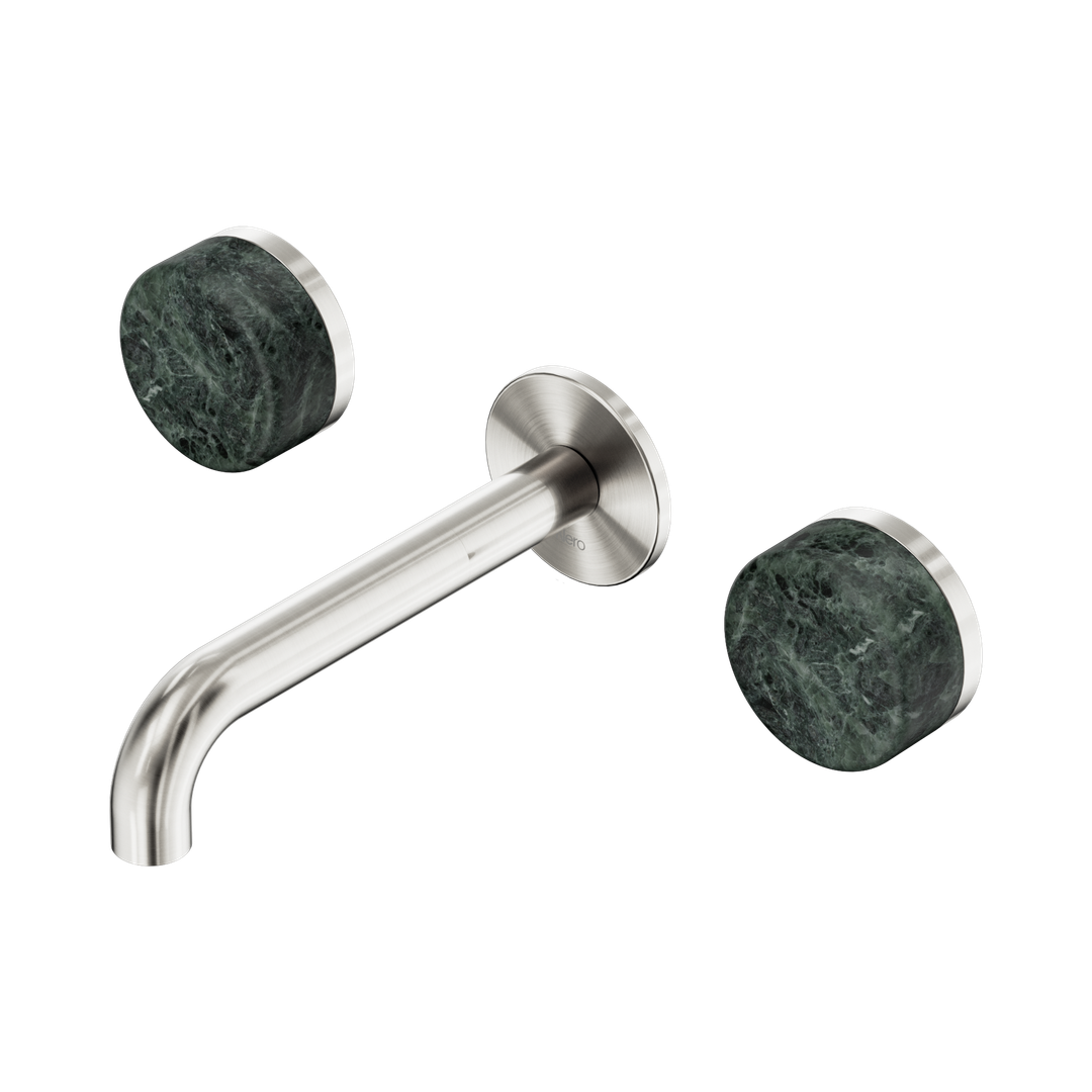 Nero Serenity Wall Basin Set 160Mm Spout With Verde Alpi Handle Brushed Nickel