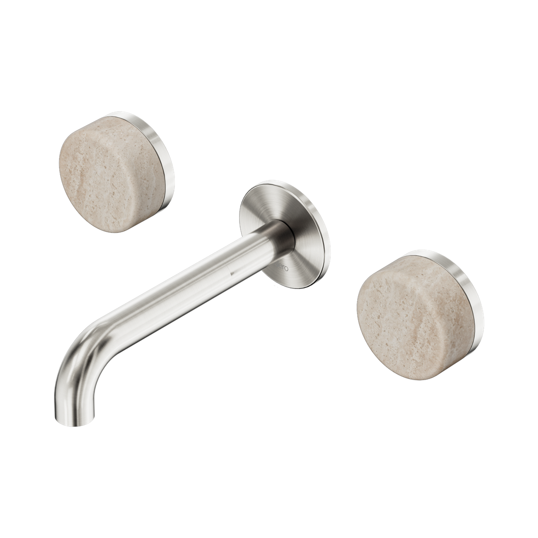 Nero Serenity Wall Basin Set 160Mm Spout With Rome Travertine Handle Brushed Nickel