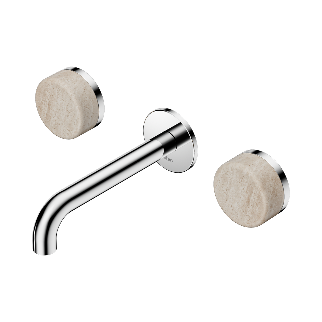 Nero Serenity Wall Basin Set 160Mm Spout With Rome Travertine Handle Chrome