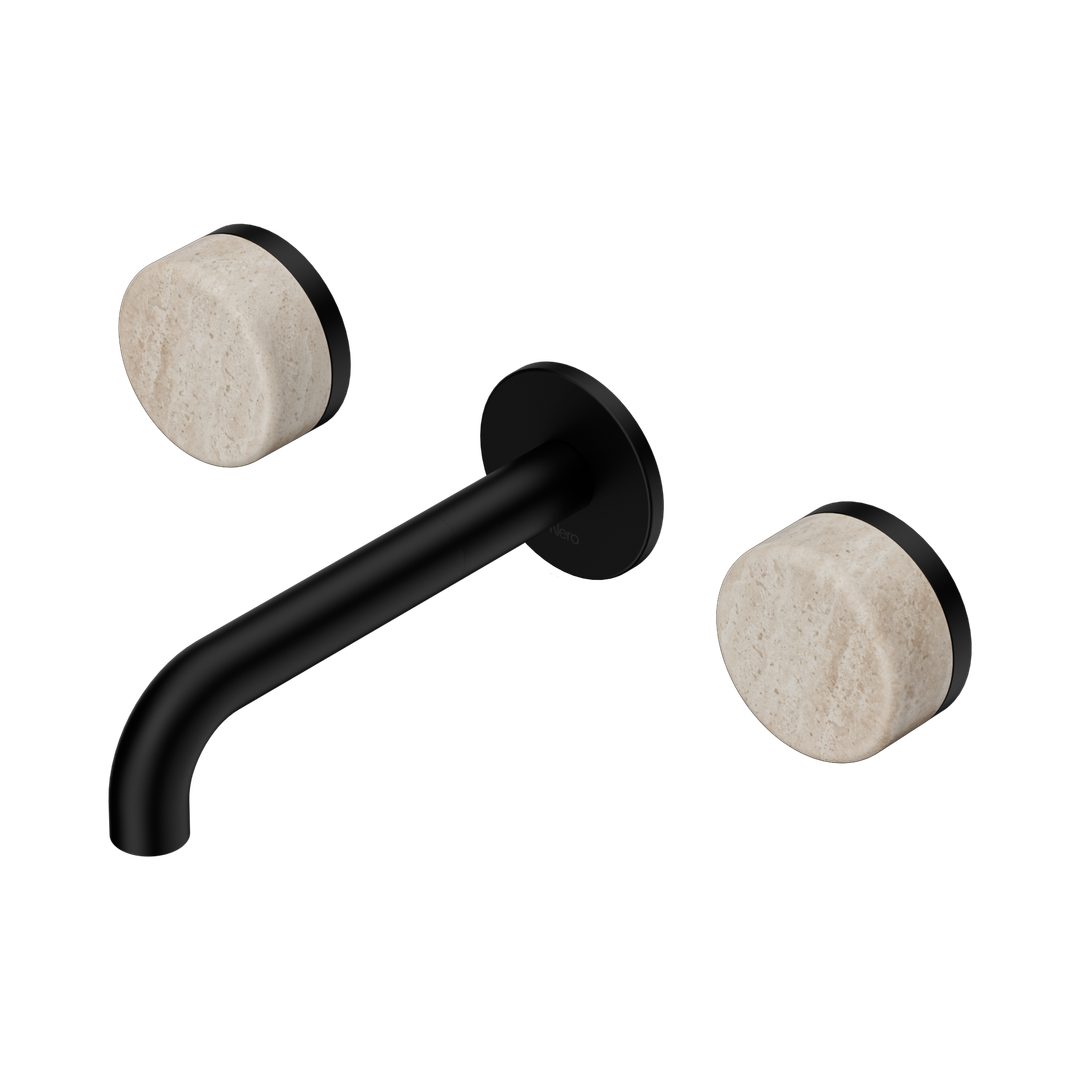Nero Serenity Wall Basin Set 160Mm Spout With Rome Travertine Handle Matte Black