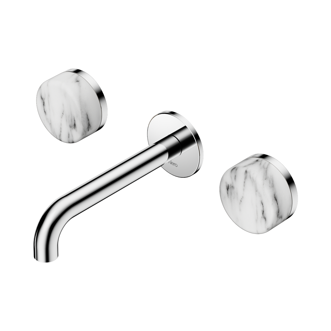 Nero Serenity Wall Basin Set 160Mm Spout With Arabescato Corchia Handle Chrome