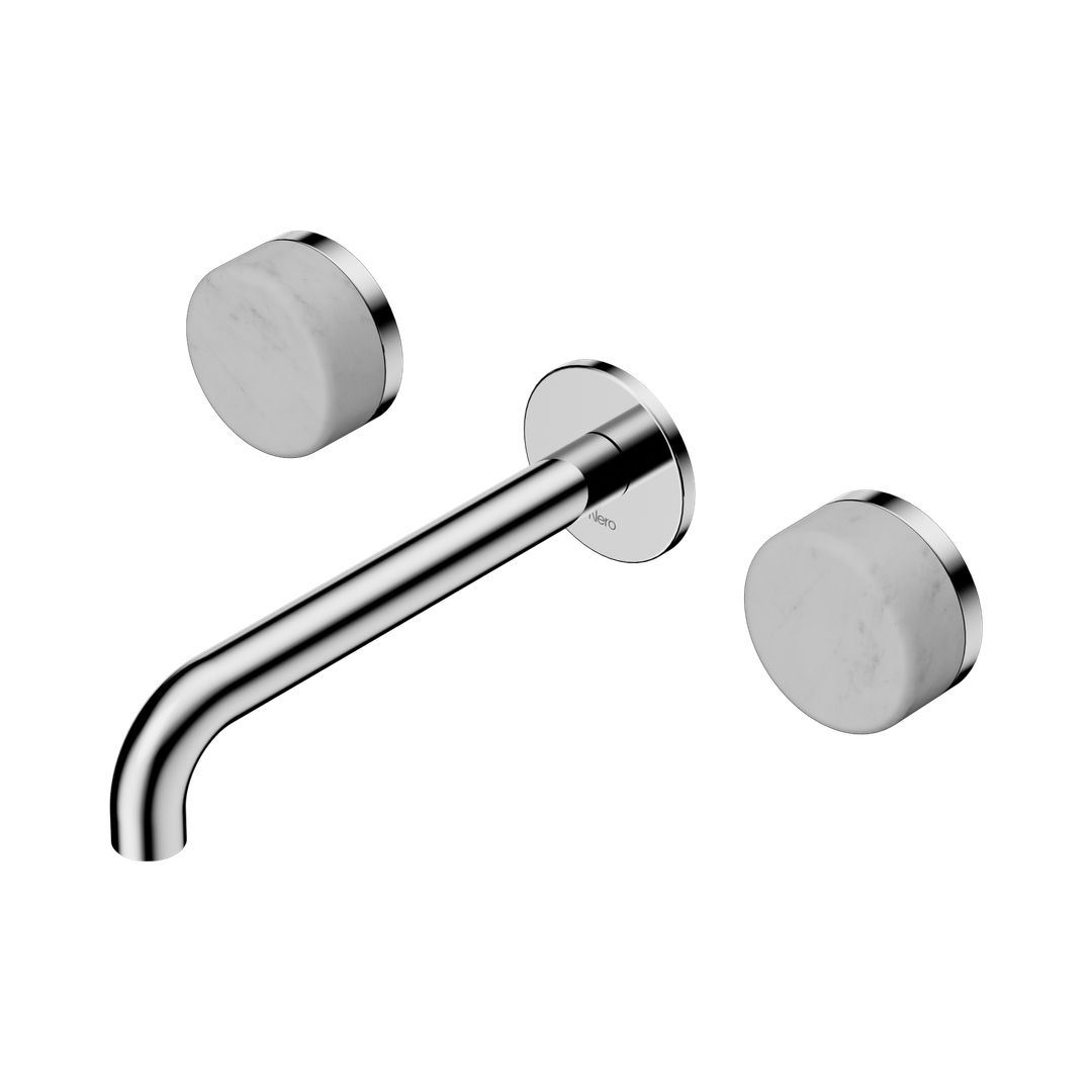 Nero Serenity Wall Basin Set 185Mm Spout With Carrara Handle Chrome