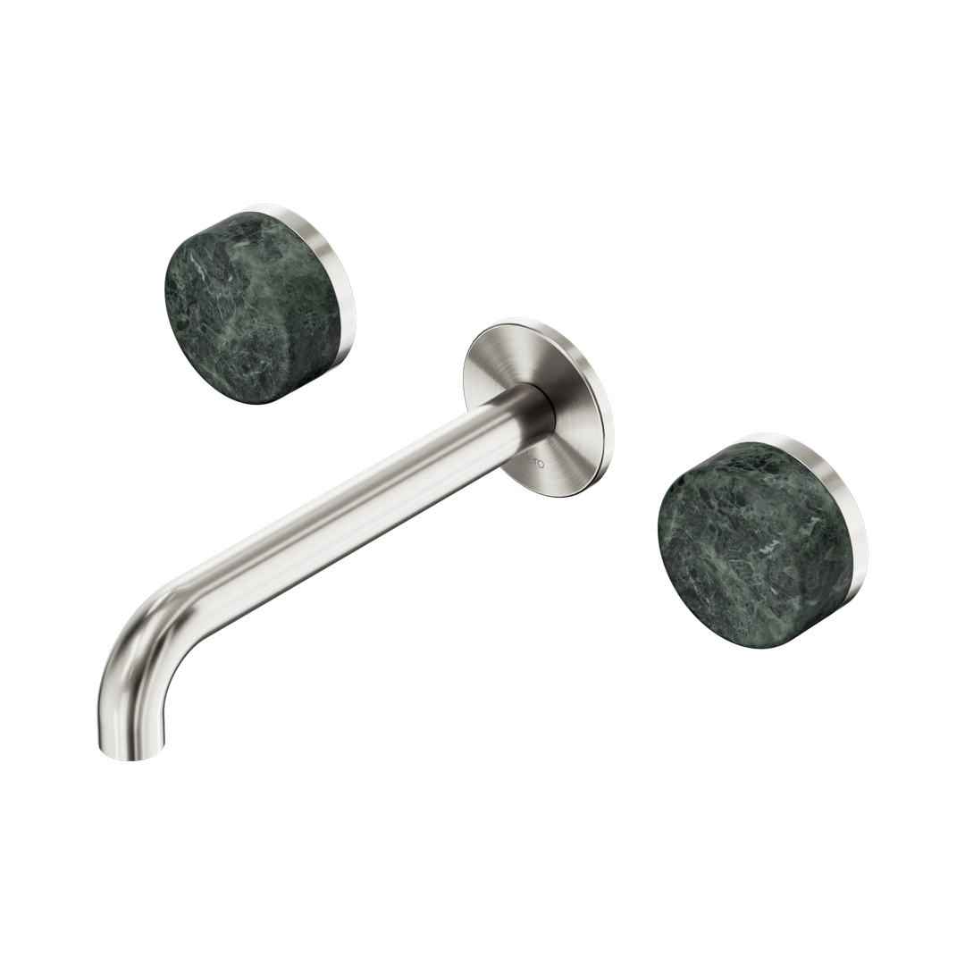Nero Serenity Wall Basin Set 185Mm Spout With Verde Alpi Handle Brushed Nickel