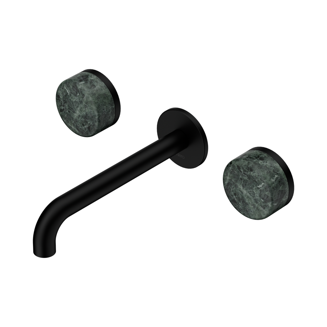 Nero Serenity Wall Basin Set 185Mm Spout With Verde Alpi Handle Matte Black