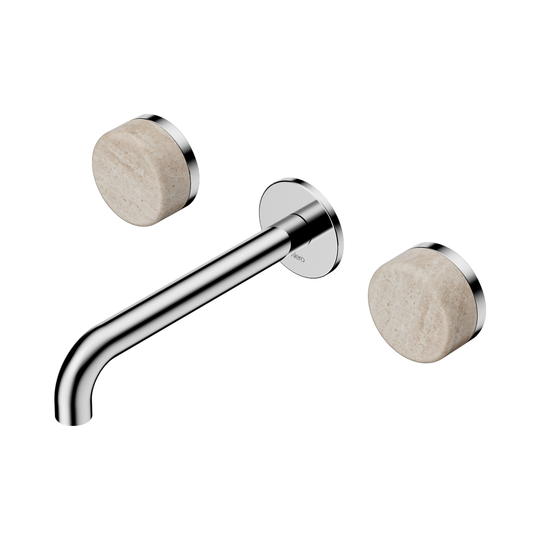 Nero Serenity Wall Basin Set 185Mm Spout With Rome Travertine Handle Chrome