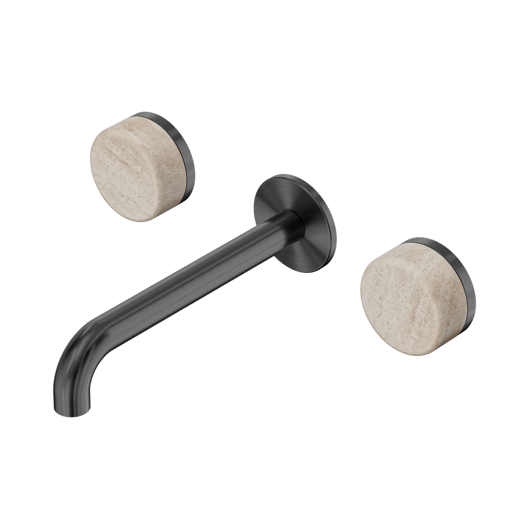 Nero Serenity Wall Basin Set 185Mm Spout With Rome Travertine Handle Gun Metal