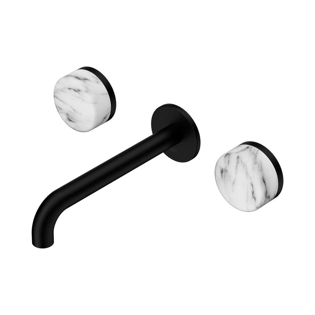 Nero Serenity Wall Basin Set 185Mm Spout With Arabescato Corchia Handle Matte Black