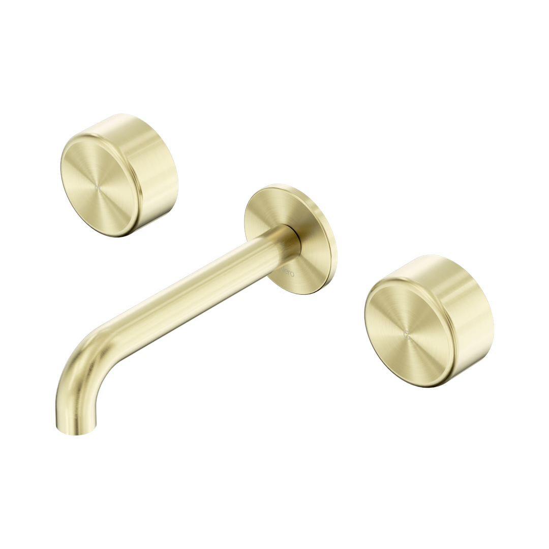 Nero Serenity Wall Basin Set 185Mm Spout With Metal Handle Brushed Gold