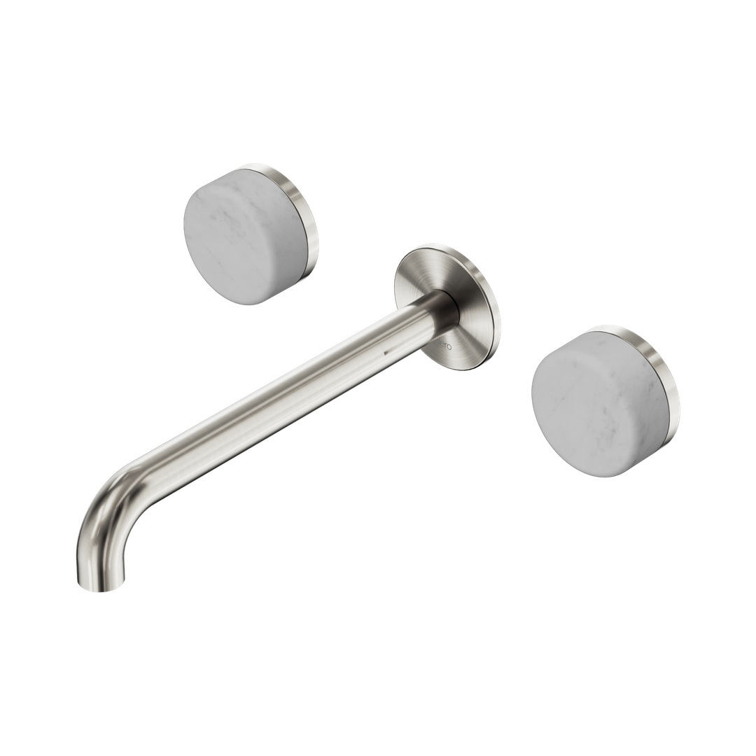 Nero Serenity Wall Basin Set 220Mm Spout With Carrara Handle Brushed Nickel