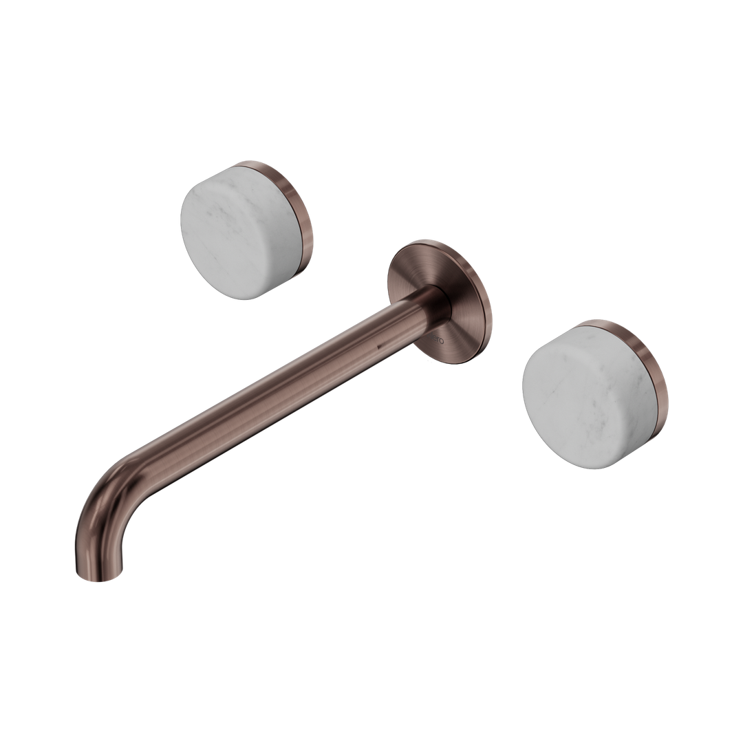 Nero Serenity Wall Basin Set 220Mm Spout With Carrara Handle Brushed Bronze