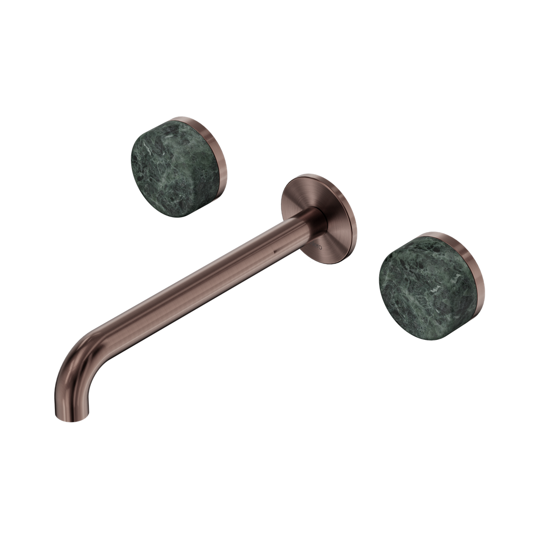 Nero Serenity Wall Basin Set 220Mm Spout With Verde Alpi Handle Brushed Bronze