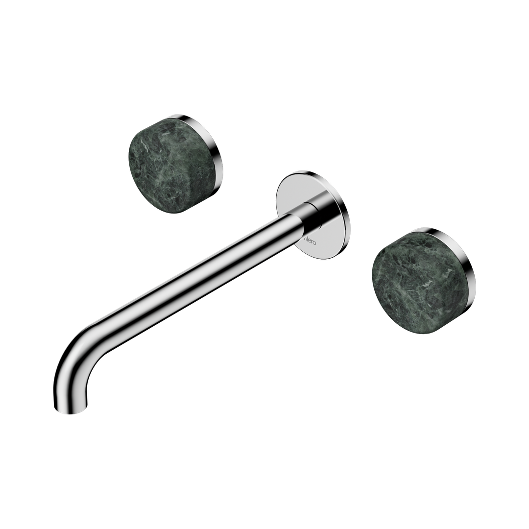 Nero Serenity Wall Basin Set 220Mm Spout With Verde Alpi Handle Chrome