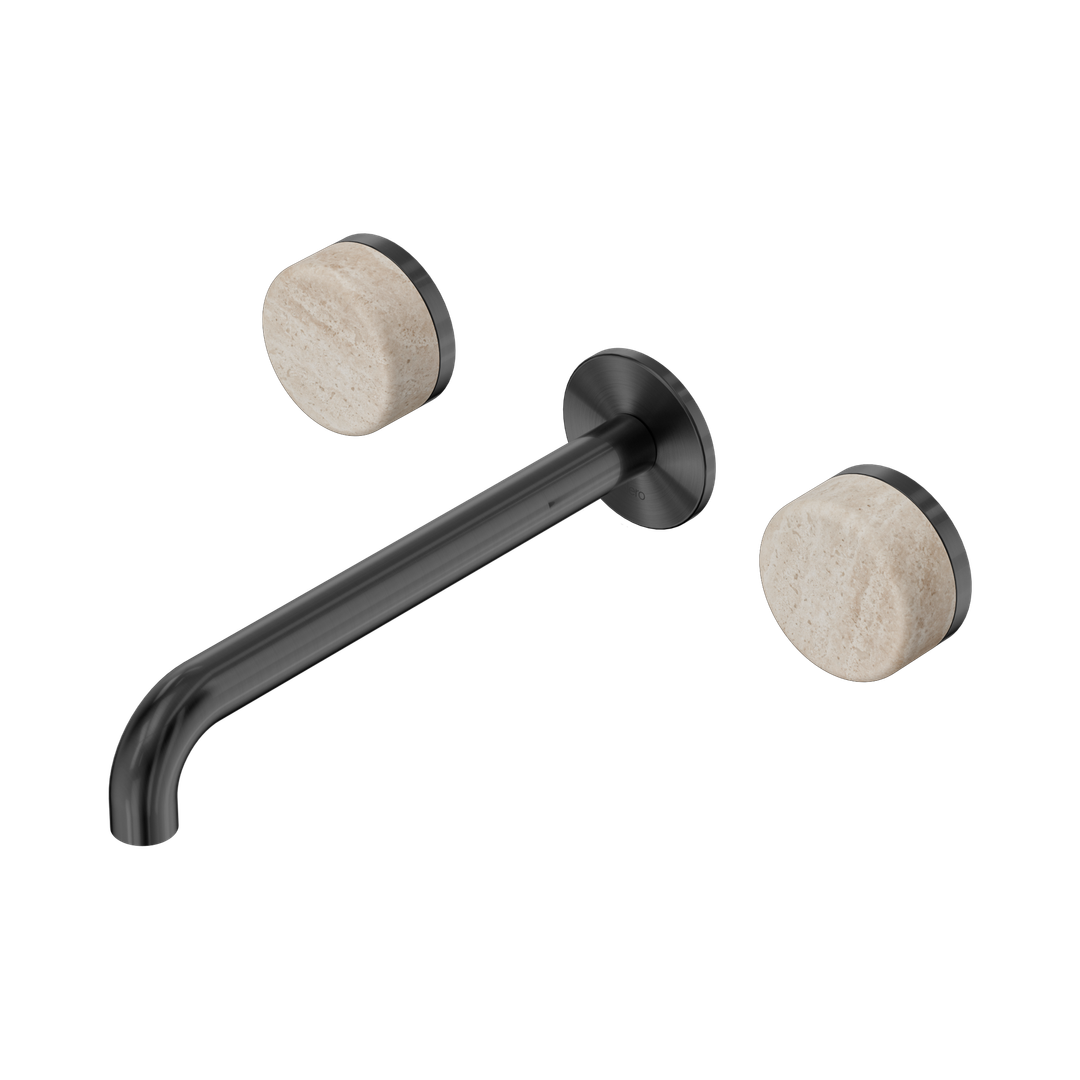 Nero Serenity Wall Basin Set 220Mm Spout With Rome Travertine Handle Gun Metal