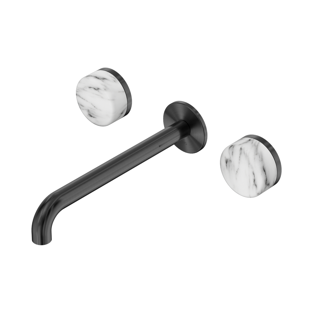 Nero Serenity Wall Basin Set 220Mm Spout With Arabescato Corchia Handle Gun Metal