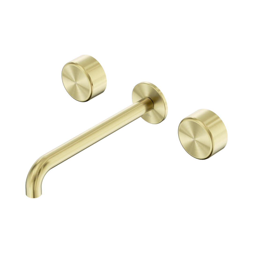 Nero Serenity Wall Basin Set 220Mm Spout With Metal Handle Brushed Gold
