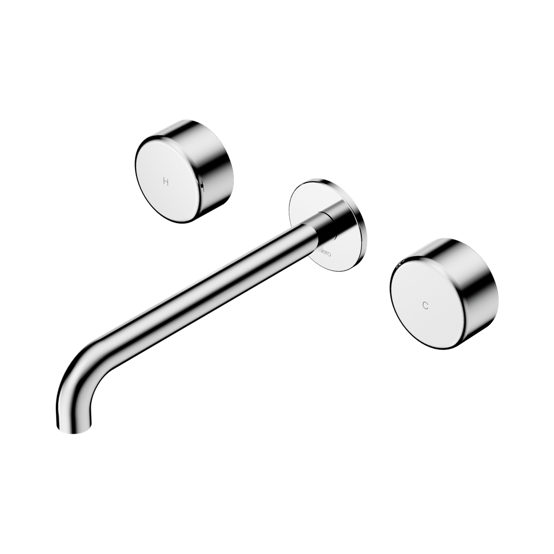Nero Serenity Wall Basin Set 220Mm Spout With Metal Handle Chrome
