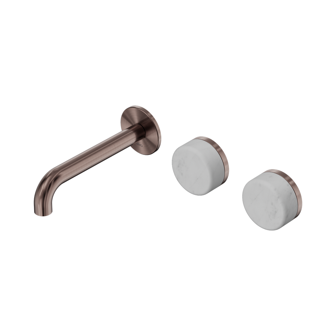 Nero Serenity Wall Basin Set 160Mm Offset Spout With Carrara Handle Brushed Bronze