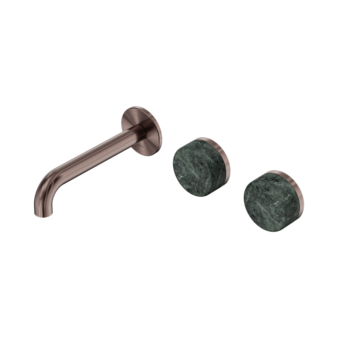 Nero Serenity Wall Basin Set 160Mm Offset Spout With Verde Alpi Handle Brushed Bronze