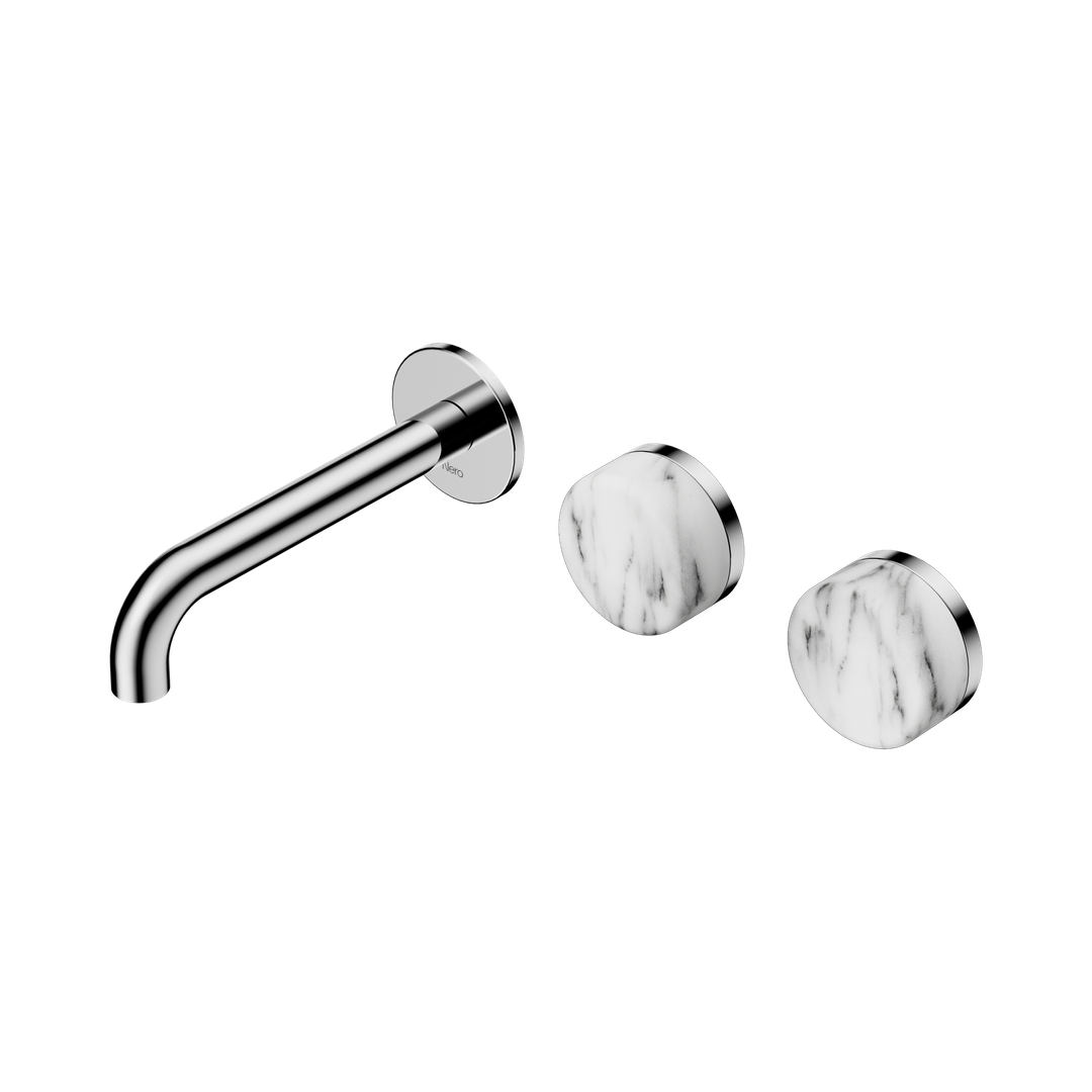 Nero Serenity Wall Basin Set 160Mm Offset Spout With Arabescato Corchia Handle Chrome