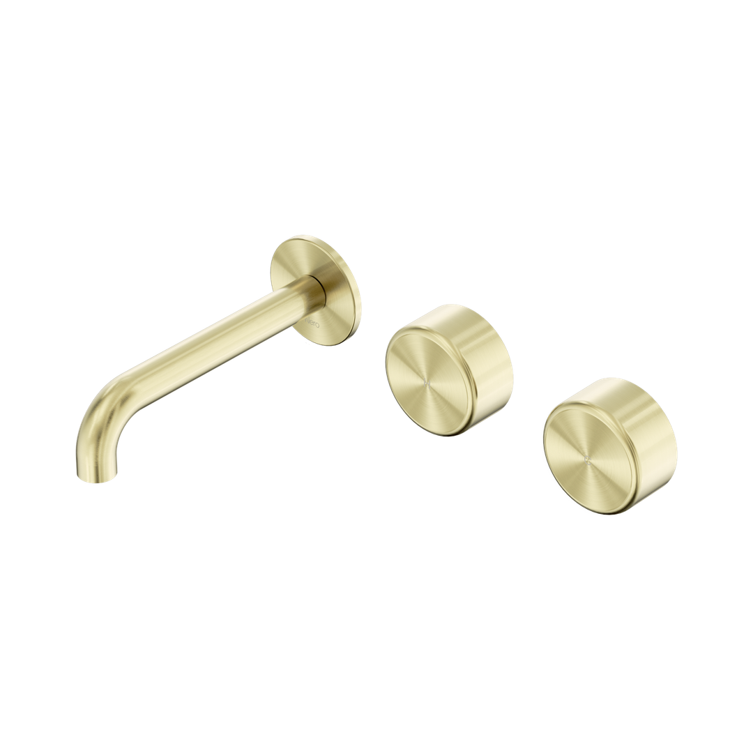 Nero Serenity Wall Basin Set 160Mm Offset Spout With Metal Handle Brushed Gold