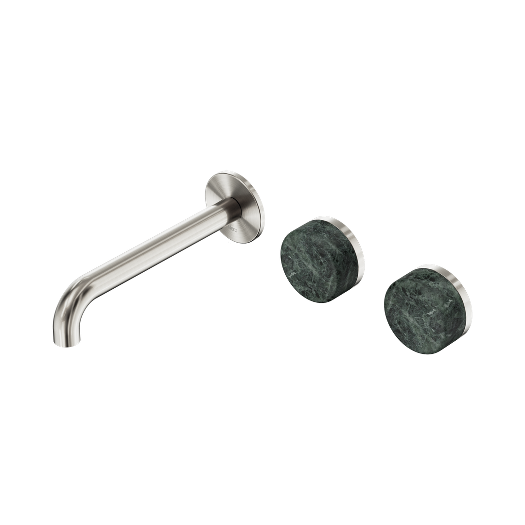 Nero Serenity Wall Basin Set 185Mm Offset Spout With Verde Alpi Handle Brushed Nickel