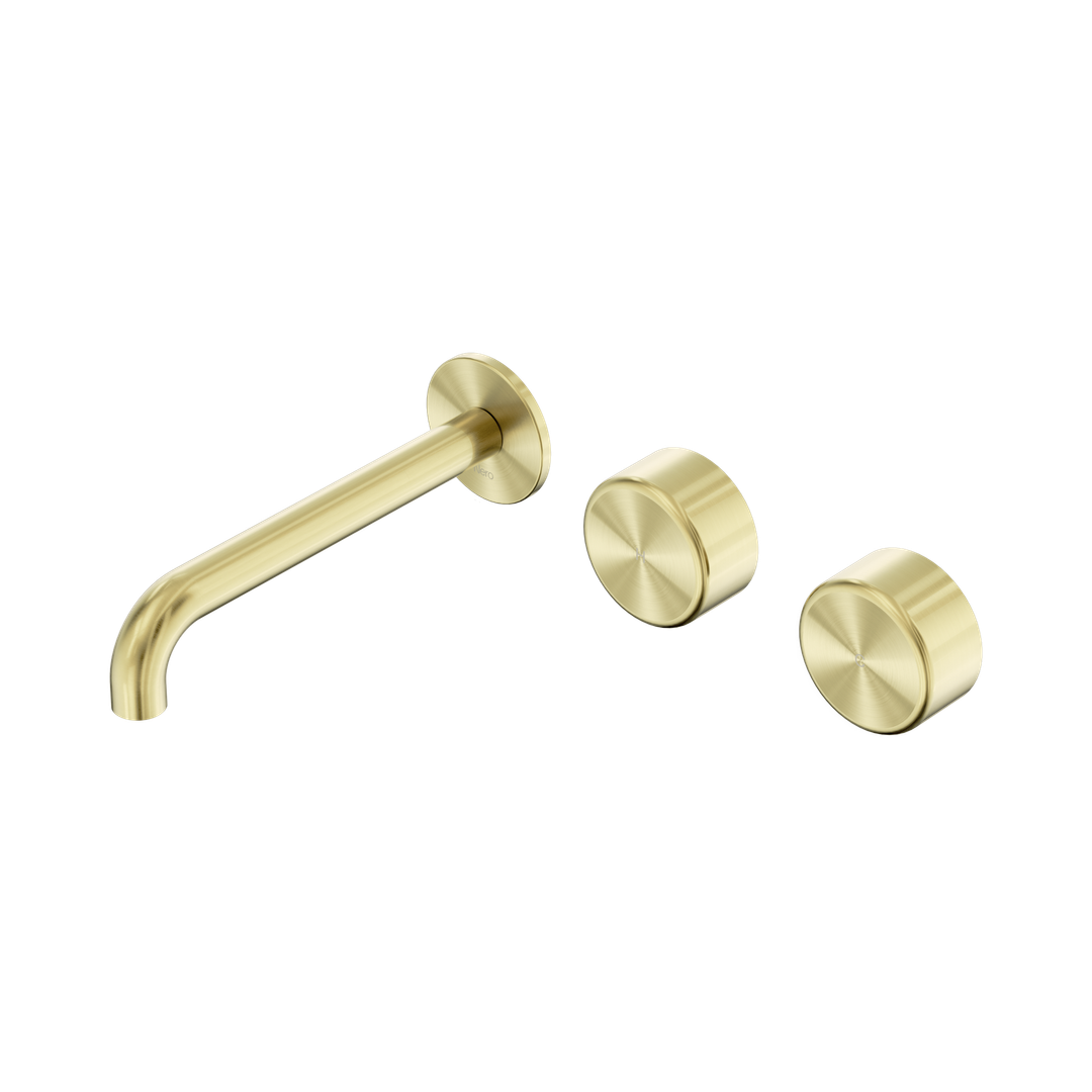 Nero Serenity Wall Basin Set 185Mm Offset Spout With Metal Handle Brushed Gold