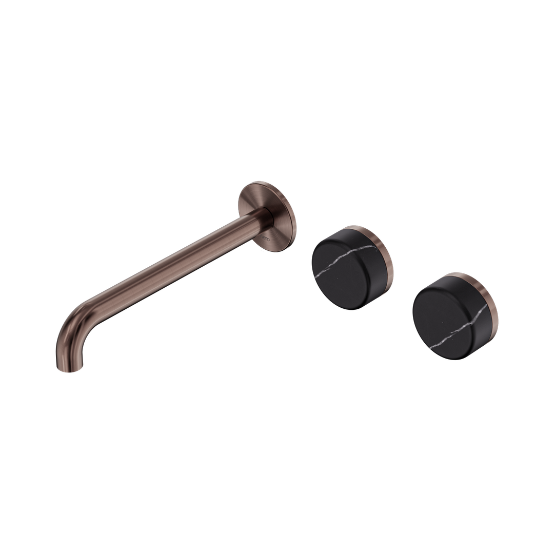 Nero Serenity Wall Basin Set 220Mm Offset Spout With Carrara Handle Brushed Bronze