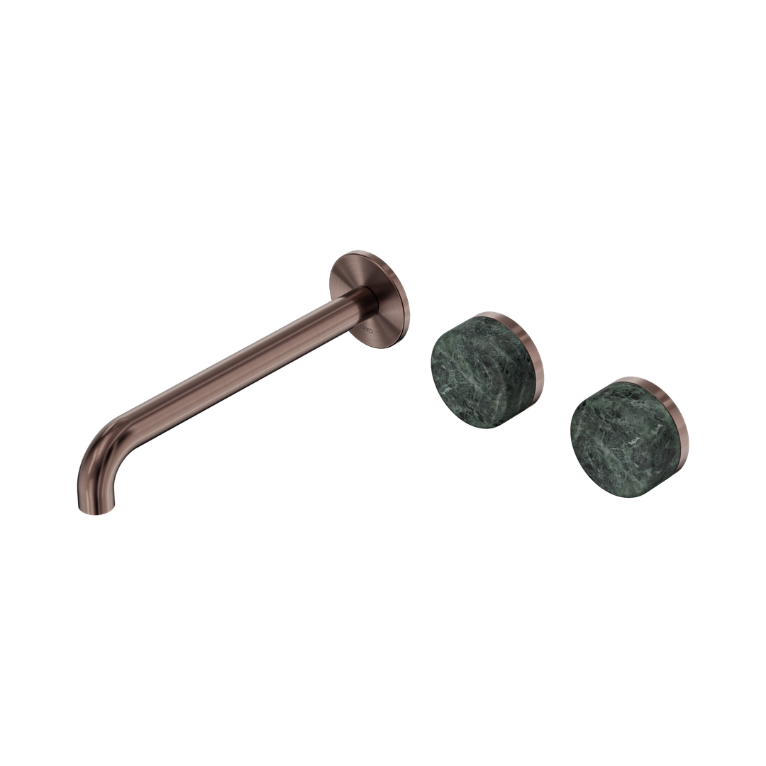Nero Serenity Wall Basin Set 220Mm Offset Spout With Verde Alpi Handle Brushed Bronze
