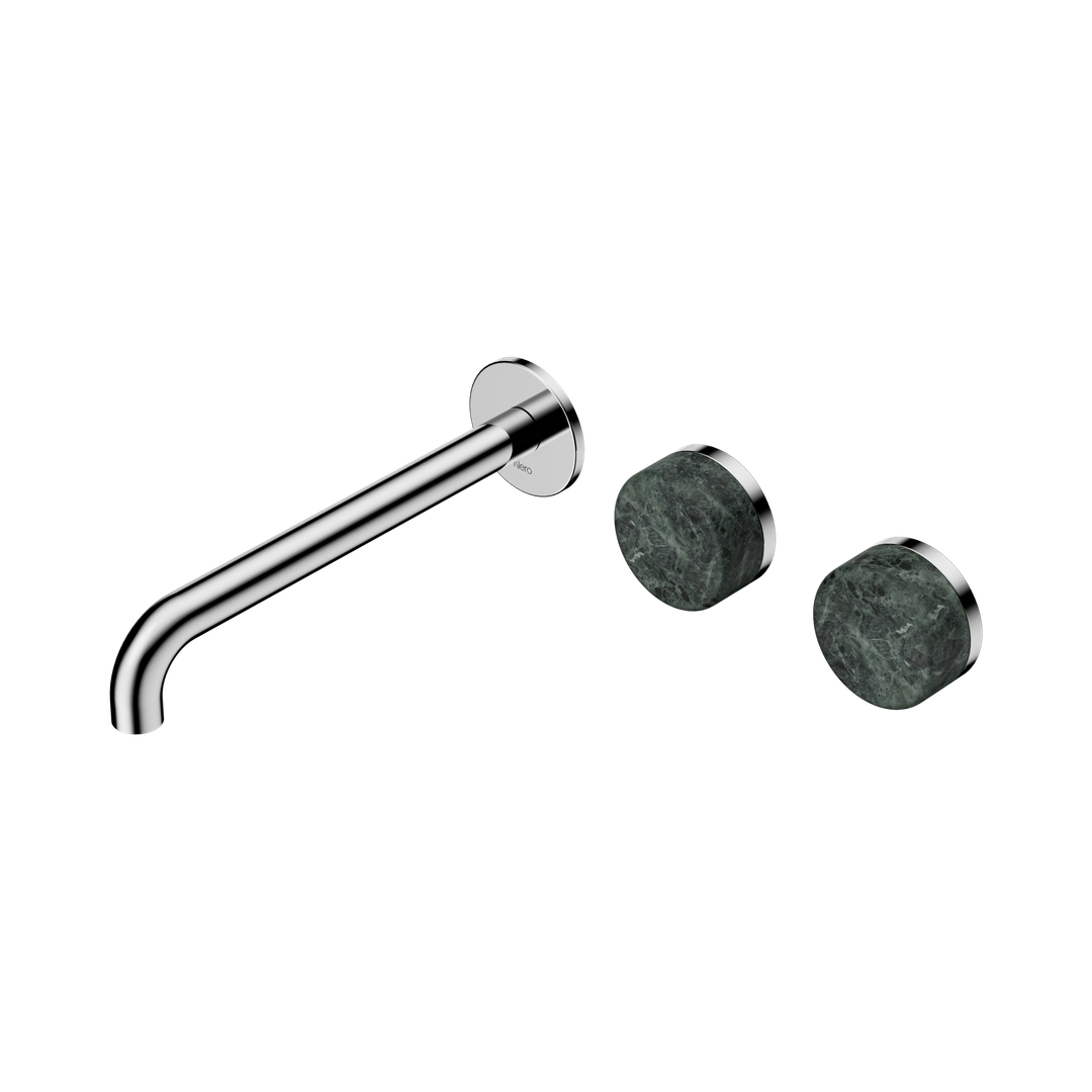 Nero Serenity Wall Basin Set 220Mm Offset Spout With Verde Alpi Handle Chrome