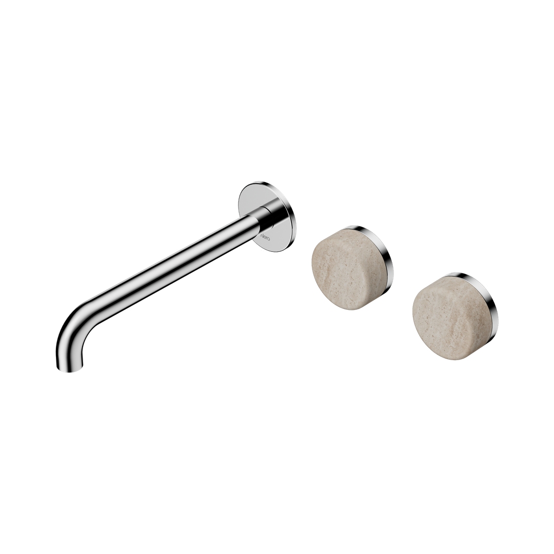 Nero Serenity Wall Basin Set 220Mm Offset Spout With Rome Travertine Handle Chrome