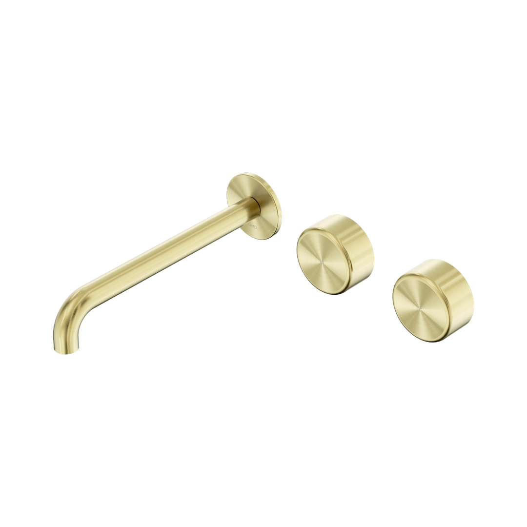 Nero Serenity Wall Basin Set 220Mm Offset Spout With Metal Handle Brushed Gold