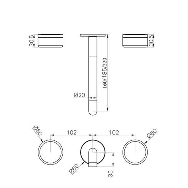 Nero Serenity Wall Basin Set 185Mm Spout With Metal Handle Trim Kit Only Chrome