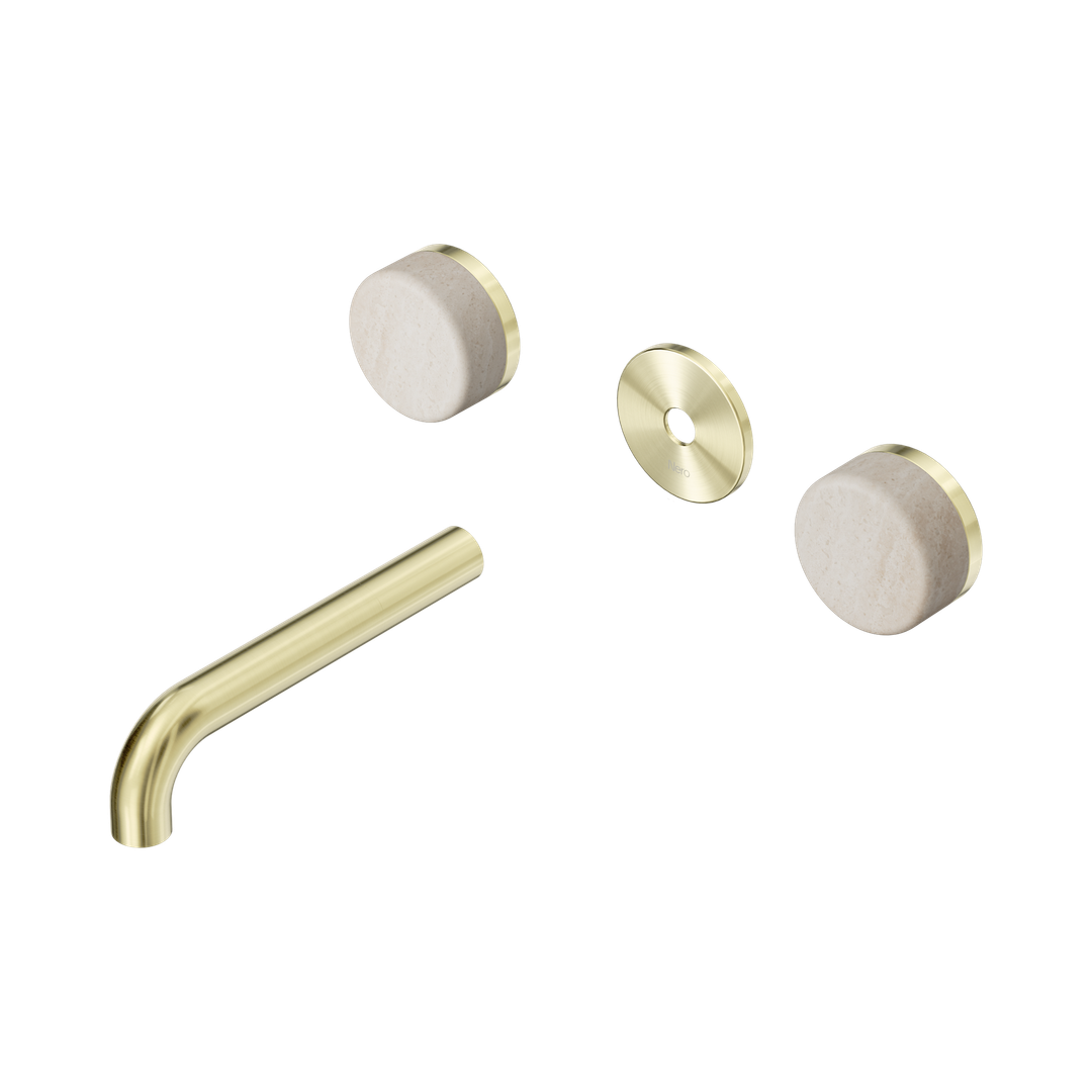Nero Serenity Wall Basin Set 160Mm Spout Rome Travertine Handle Trim Kit Only Brushed Gold