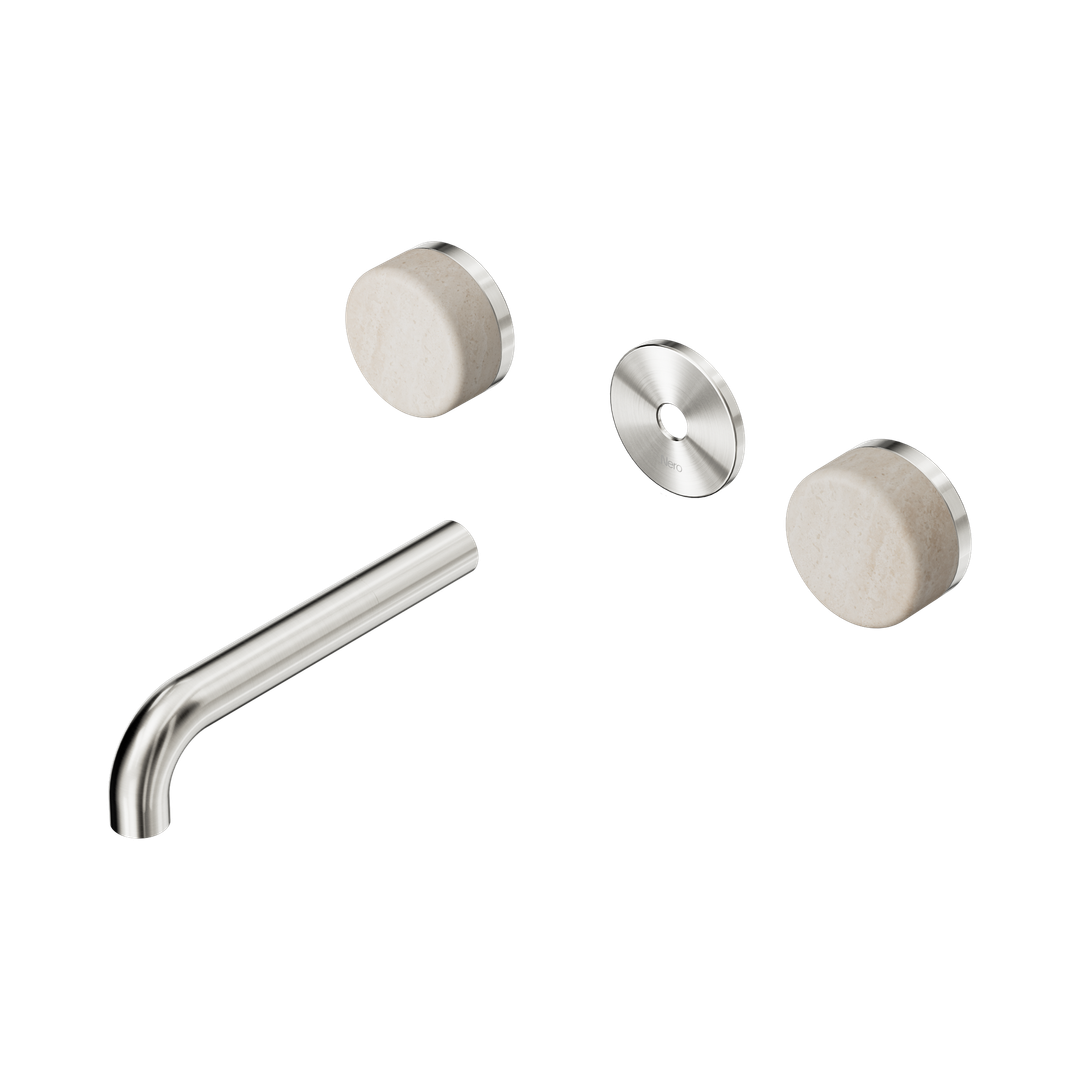 Nero Serenity Wall Basin Set 160Mm Spout With Rome Travertine Handle Trim Kit Only Brushed Nickel