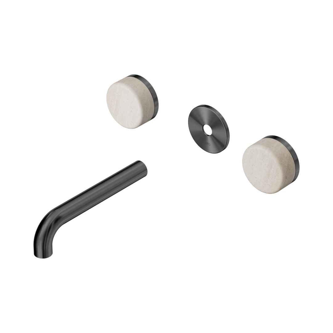 Nero Serenity Wall Basin Set 160Mm Spout With Rome Travertine Handle Trim Kit Only Gun Metal