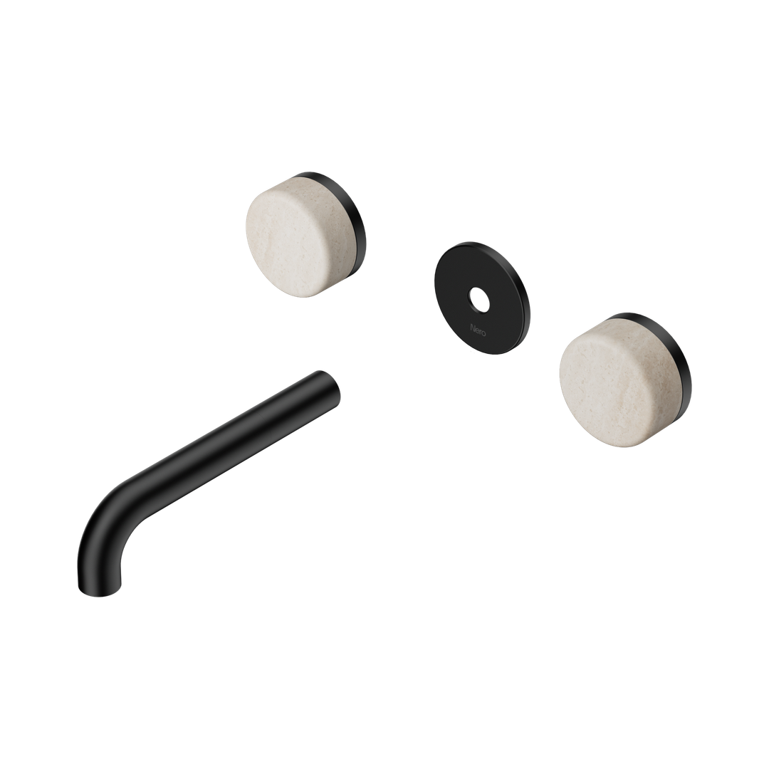 Nero Serenity Wall Basin Set 160Mm Spout With Rome Travertine Handle Trim Kit Only Matte Black