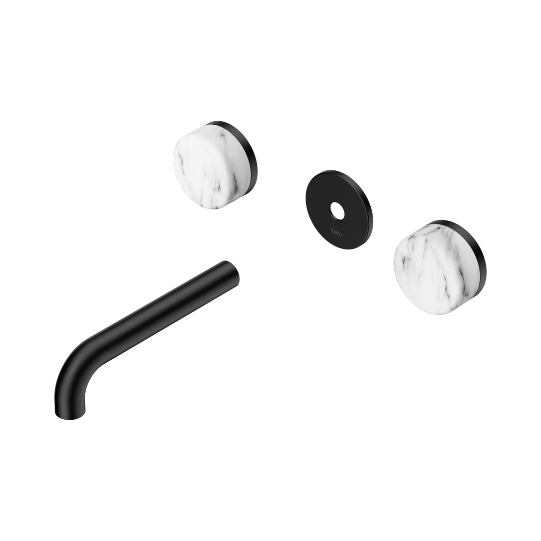 Nero Serenity Wall Basin Set 160Mm Spout With Arabescato Corchia Handle Trim Kit Only Matte Black