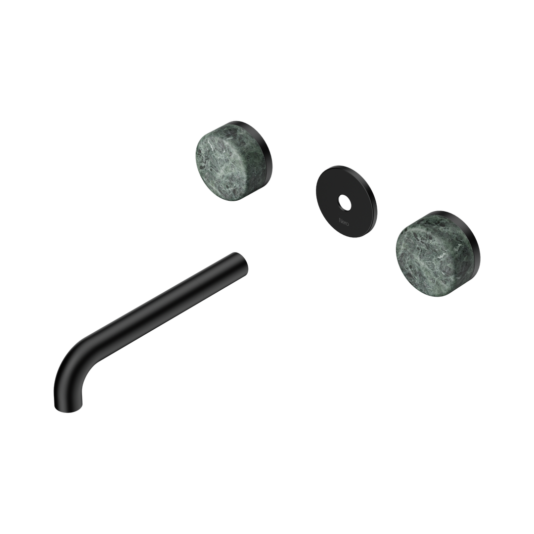 Nero Serenity Wall Basin Set 185Mm Spout With Verde Alpi Handle Trim Kit Only Matte Black